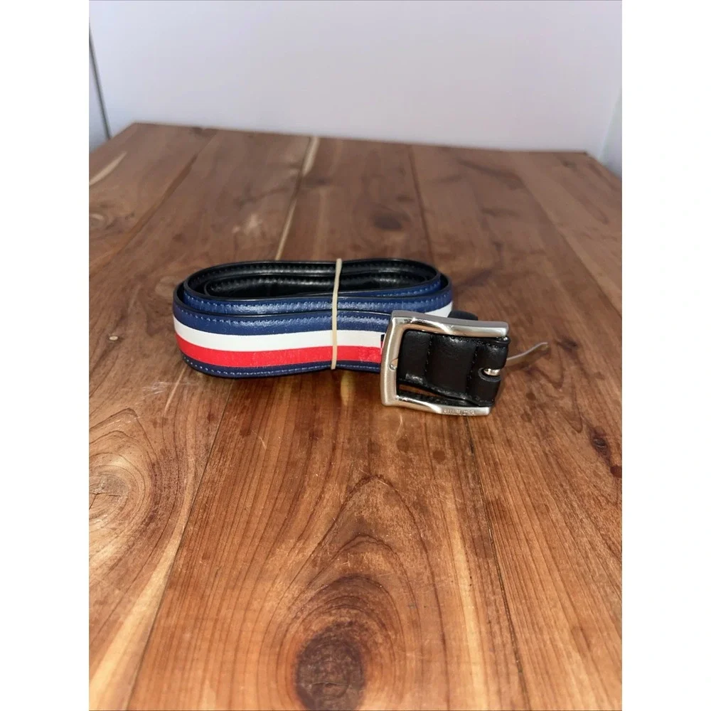 VTG Boy's Black Red White Blue Tommy Hilfiger Faux Leather Belt 30